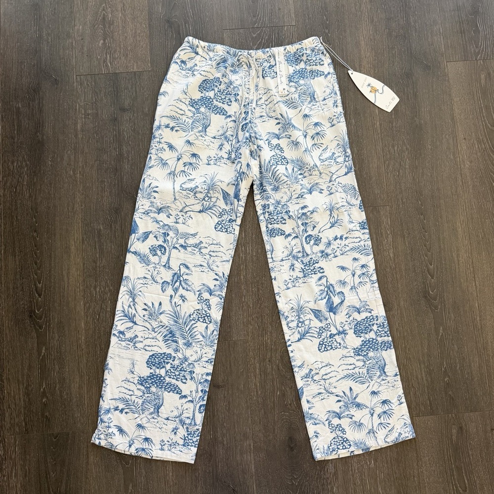 Cali 1850 NWT Linen Blend Beach Pants Small Tropical Boho Resort Cottagecore